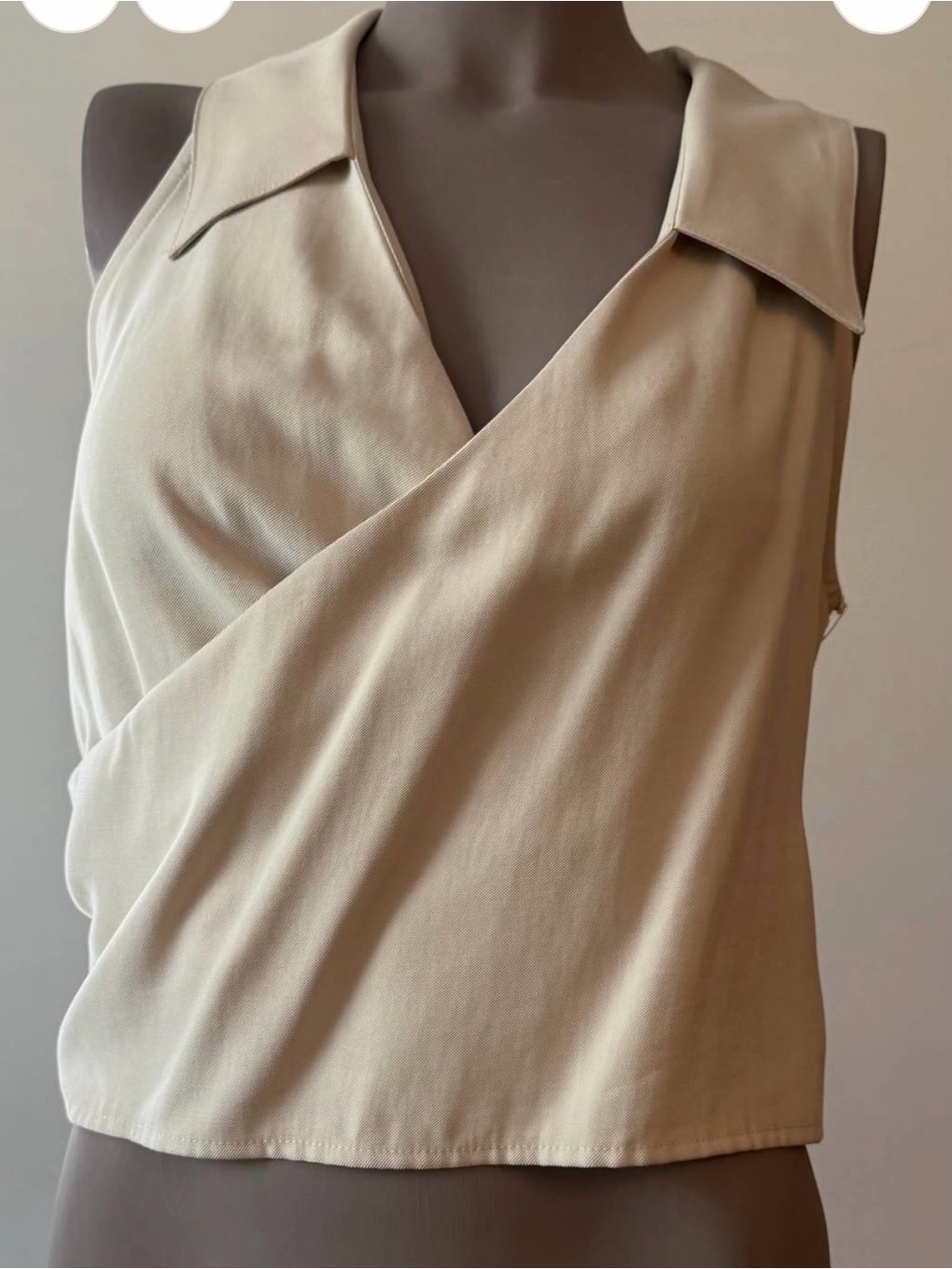 Sleeveless Wrap Front Collared Top in pink
